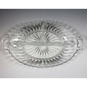 Fostoria Colony 3-Part Divided Relish Dish 13" Clear Swirl Pattern 2412